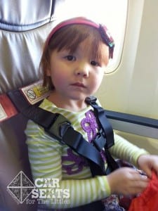 4 years old, 40 inches, 40 lbs using the CARES harness on an airplane
