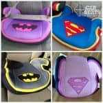 Kids Embrace, nbb, backless booster, Batman booster, Batgirl, Superman, Surpergirl, low lap belt, seat belt adjuster