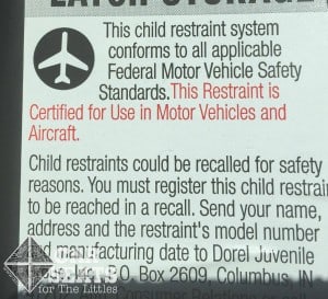 Cosco Scenera NEXT: FAA approval sticker