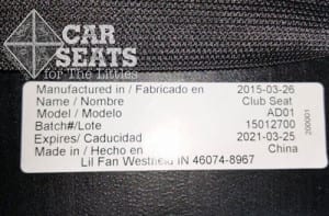 Lil Fan Club Seat date of manufacture sticker
