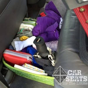 Storing items on the car floor in a soft-sided bin