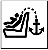 Universal symbol used in cars indicating the presence of a tether anchor: drawing of child in seat connected to anchor symbol