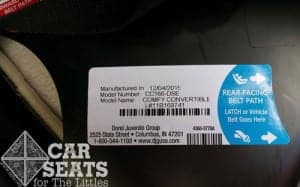 Cosco Comfy Convertible Date of Manufacture label