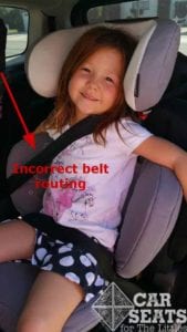 Booster seat wrong seat belt routing