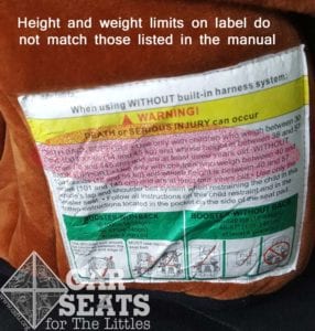 Sentry Guardimals weight/height limits on label don't match the manual