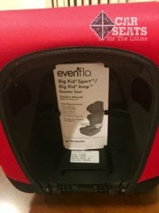 Evenflo Big Kid Sport date of manufacture sticker and manual storage