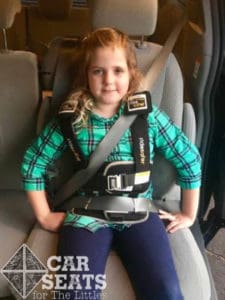 Ride Safer Delight Travel Vest in the captains chair of a 2017 Toyota Sienna