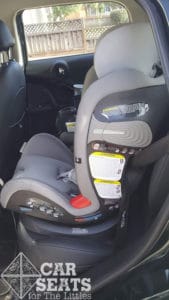 Cybex Eternis forward facing with the vehicle seat belt