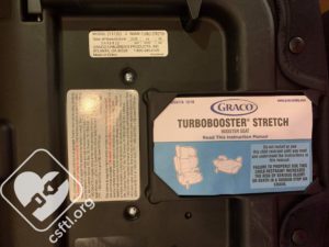 Graco TurboBooster Stretch manual storage, date of manufacture label