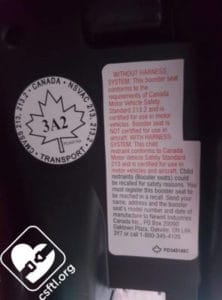 Booster seat label -- Canada