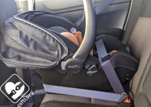Evenflo LiteMax DLX seat belt low on the carrier