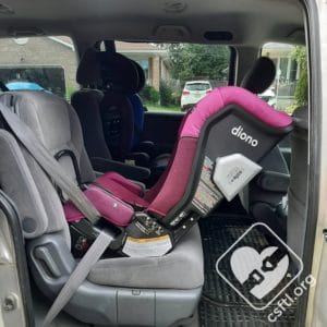 Diono Radian 3QXT installed rear facing with vehicle seat belt