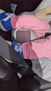 Baby Jogger City Turn doll's foot caught on seat belt