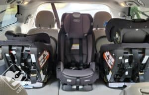 Three Graco SlimFit3 LX seats installed in a Toyota Sienna third row