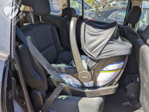 Britax Willow and Aspen installed with the vehicle seat belt