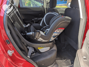 Evenflo Revolve Slim installed with vehicle seat belt