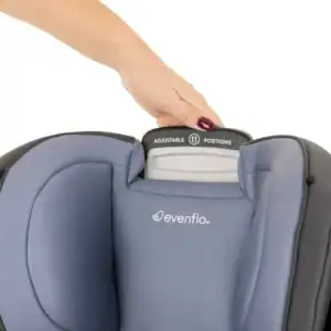 Evenflo REO, “11 adjustable positions” shown on headrest handle